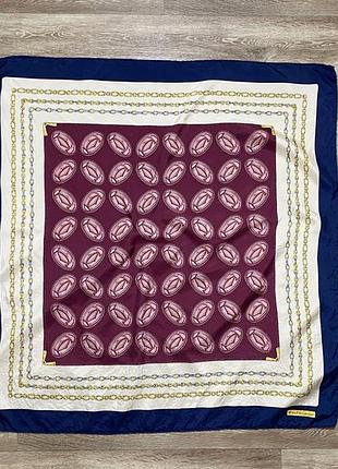 Хустинка платок must de cartier paris vintage silk scarf chain logo burgundy navy square france
