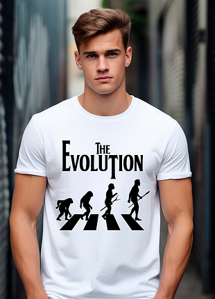 Футболка мужская з оригінальним принтом написом "the evolution" push it