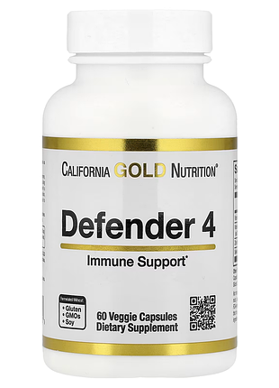 California gold nutrition, defender 4, вітаміни c й d, цинк і селен, 60 вегетаріанських капсул