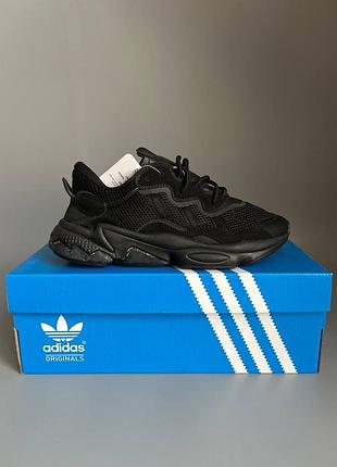 Кроссовки мужские, кроссовки женские, 1в1 люкс качество, кожа, adidas ozweego triple black дюймale брак 1023, sky-adi-0170-1023