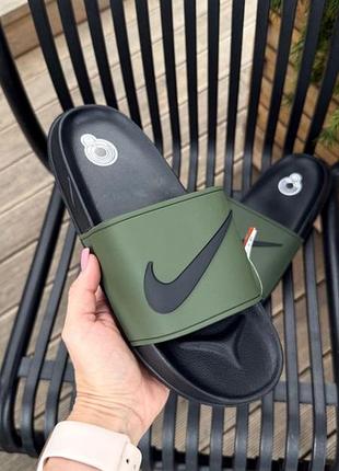 Чоловічі шльопанці nike benassi jdi khaki  black гумові хакі з чорним | тапочки найк зелені гума 40 41 42 43 44 45