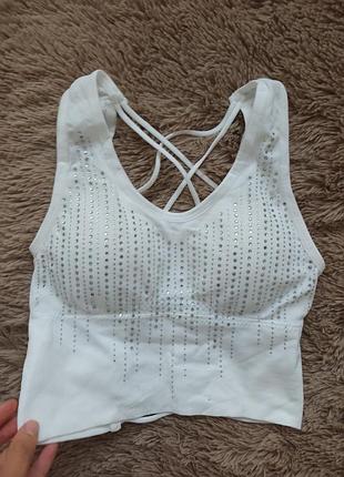 Топ білий з камінчиками 34р 36р 38р xs, s, m