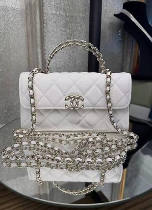 Сумка біла chanel 19 см на сепочці з ручкою
