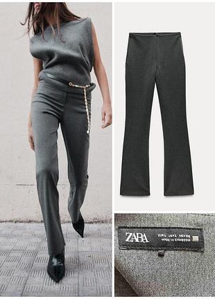 Женские брюки высокий рост zara grey viscose blend flared pants, p. l
