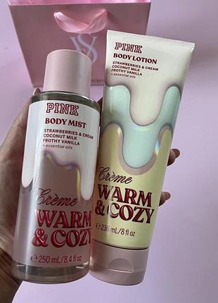 Парфумований набір косметики спрей лосьйон + пакет victoria's secret pink warm & cozy crème — міст та лосьйон оригінал