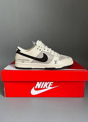 Кроссовки мужские, кроссовки женские, 1в1 люкс качество, кожа, nike sb dunk low x louis vuitton grey/black брак 964, sky-nik-0613-0964