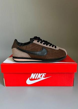 Кроссовки мужские, кроссовки женские, 1в1 люкс качество, кожа, nike cortez brown/black брак 961, sky-nik-0540-0961