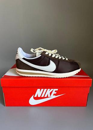Кросівки чоловічі, кросівки жіночі, 1в1 люкс якість, шкіра, nike cortez brown/white брак 834, sky-nik-0596-0834