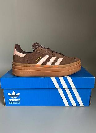 Кроссовки мужские, кроссовки женские, 1в1 люкс качество, кожа, adidas gazelle bold brown брак 795, sky-adi-0497-0795
