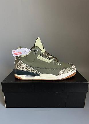 Кроссовки мужские, кроссовки женские, 1в1 люкс качество, кожа, nike air jordan 3 retro medium olive брак 745, sky-nik-0785-0745