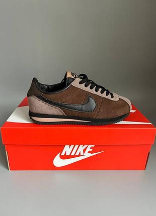 Кроссовки мужские, кроссовки женские, 1в1 люкс качество, кожа, nike cortez brown/black брак 558, sky-nik-0540-0558