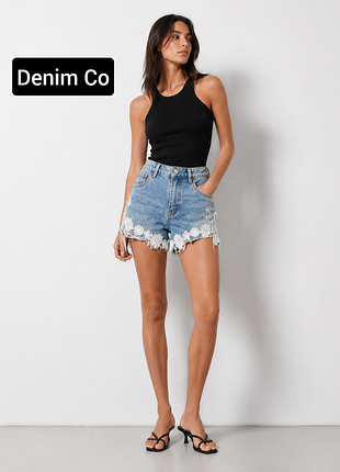 Шорты женские джинсовые мини с высокой посадкой от бренда denim co xs s