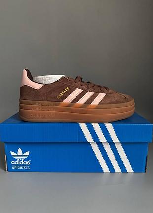 Кроссовки мужские, кроссовки женские, 1в1 люкс качество, кожа, adidas gazelle bold brown брак 518, sky-adi-0497-0518