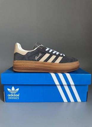 Кросівки чоловічі, кросівки жіночі, 1в1 люкс якість, шкіра, adidas gazelle bold beige/white/gum брак 463, sky-adi-0463-0463