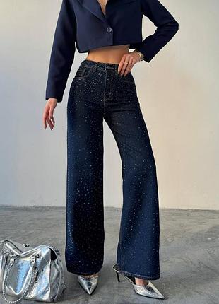 Сині джинси зі стразами джинси wide-leg stones