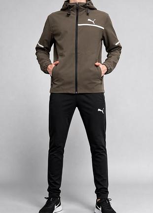 Чоловічий спортивний костюм puma drycell | весна/осінь | туреччина | хакі / графіт|плащівка дабл дроп,непромокаема,водовідштовхувальна