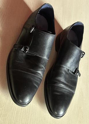 Чоловічі шкіряні туфлі монкі joop! (double monk strap), чорні, розмір 45
