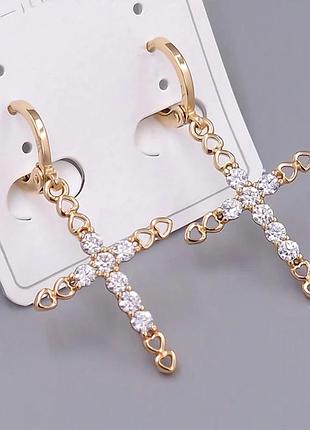 Сережки xuping хрестики позолота хр 18 к. висота 3,7 см. ширина 1,9 см.
