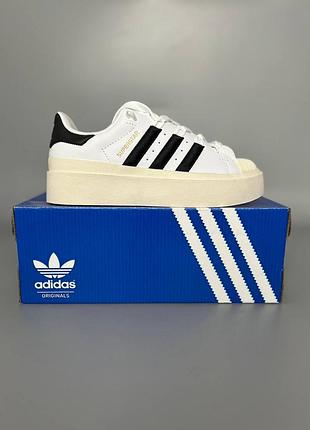 Кросівки чоловічі, кросівки жіночі, 1в1 люкс якість, шкіра, adidas superstar bonega black/white брак 202, sky-adi-0254-0202