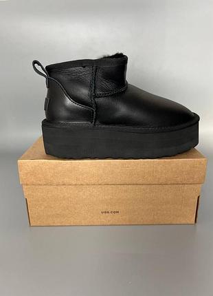 Кросівки чоловічі, кросівки жіночі, 1в1 люкс якість, шкіра, ugg classic ultra mini platform xl black leather брак 366, sky-ugg-0080-0366