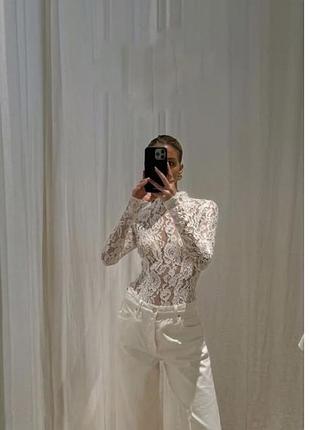 Мереживна водолазка zara / ажурний гольф лонгслів кроше zara