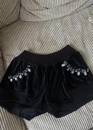 Шорты blugirl blumarine, велюр, чёрные, с камнями, made in italy, в идеальном состоянии