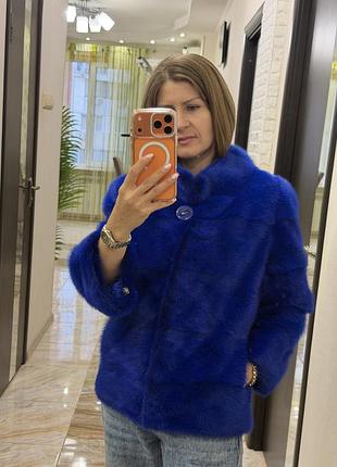 Натуральна норкова шуба електрик яскрава з коміром зимова шуба норкова недорого з куліскою коротка шуба