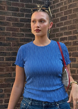 Жата фактура 💙 eclair modèle déposé 👕 синя футболка плисе 🌊 ошатна жатка xs-s