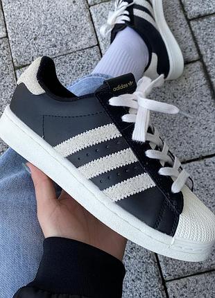 Кросівки чоловічі, кросівки жіночі, 1в1 люкс якість, шкіра, adidas superstar black/white 2.0, sky-adi-0363