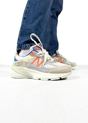 Кроссовки мужские, кроссовки женские, 1в1 люкс качество, кожа, new balance 990 v6 beige/blue/orange, sky-nbl-0255