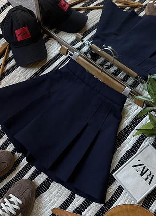 Коротка спідниця шорти zara зара з шортами стильна темно синя xs s