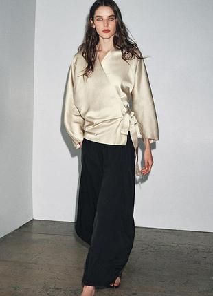 Блуза с завязками из ацетатата и льна из коллекции zara zw collection