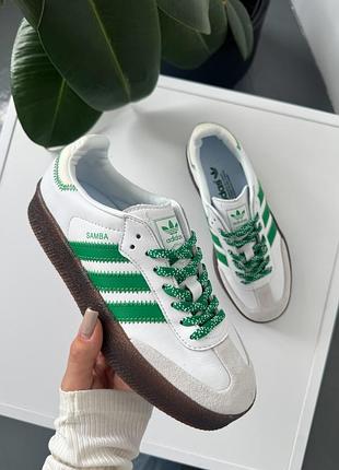 Кроссовки женские adidas samba platform white/green