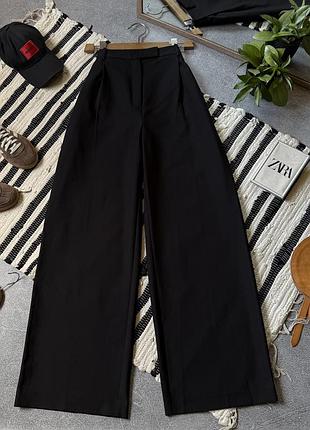 Чорні легенькі палаццо штани брюки zara зара вільні широкі з високою посадкою l