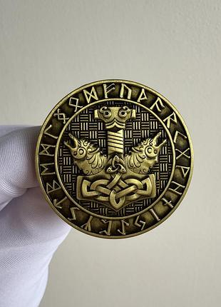 Пін значок металевий брошка «молот тора мйольнір із рунами — скандинавська міфологія, вікінги»