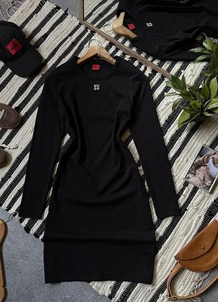 Сукня чорна hugo boss коротка з довгим рукавом з логотипом еластична коротка l m як нова