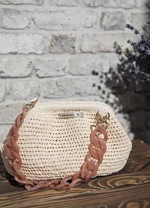 Клатч жіночий літній в'язаний із рафії handmade айворі
