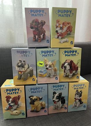 Конструктор puppy matey — набір мініблоків для збірки фігурки песика. у серії 9 різних порід, кожна коробка містить окрему модель.
