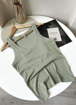 Зелений топ майка в рубчик база хакі оливковий h&m