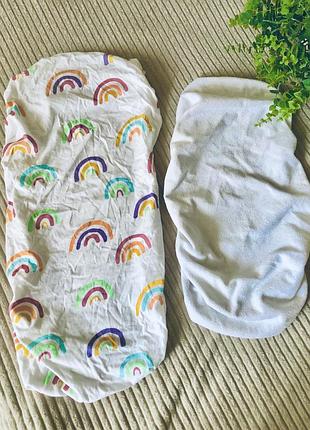 Набор детских простынок-наматрасников на резинке в коляску - люльку- хлопковый и непромокаемый