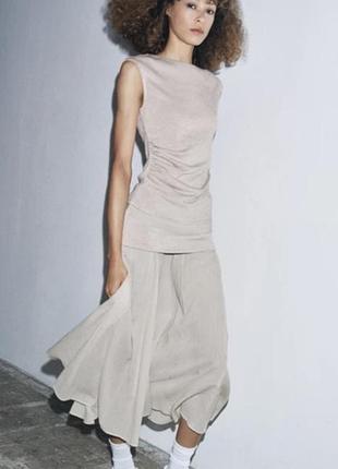 Zara woman collection midi skirt beige m l нова спідниця міді віскоза  оригінал zara юбка миди бежевая