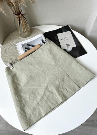 Оливкова міні спідниця юбка хакі льон h&m