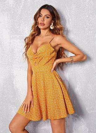 Женское легкое желтое платье в сердечки сарафан shein xs (34-36)