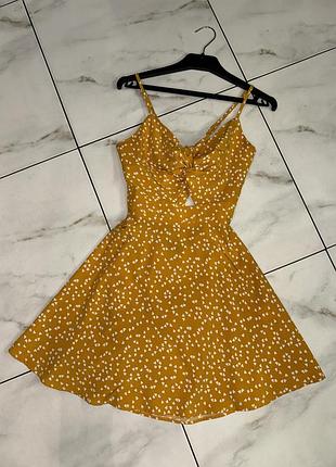 Женское легкое желтое платье в сердечки сарафан shein xs (34-36)