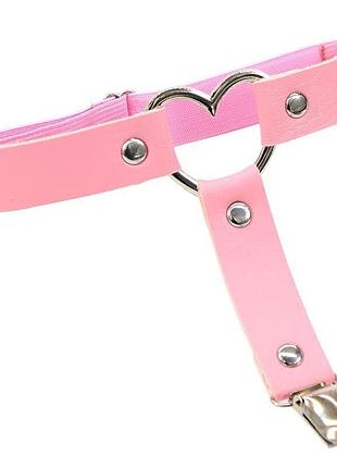 Гартер на стегно з металевим серцем, шкіряна пов'язка на ногу з кліпсою для панчіх, гартер портупея на стегно рожевий