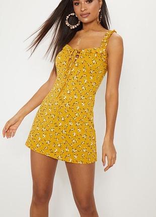 Сарафан в цветочек prettylittlething желтый мини uk 10 / eur 38