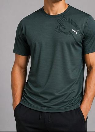 Футболка puma cold stretch bottle green. легка літня дихаюча футболка для спорту та щодня.