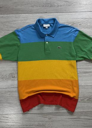 Ексклюзивна футболка поло лакост lacoste x polaroid rainbow colorblock luxury, xl, оригінал