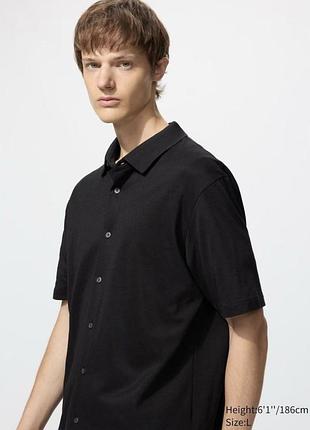 Футболка-поло uniqlo чорна airism cotton piqué polo shirt (full open)