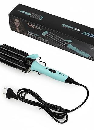 Плойка тройная vgr v-595 blue, 5 режимов работы, керамическое покрытие, led display, 100 вт